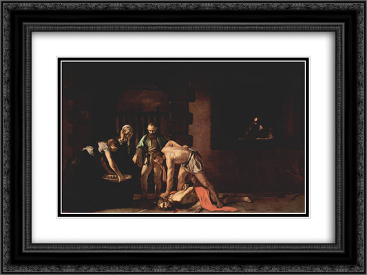 Beheading of Saint John the Baptist 24x18 Black Ornate Wood Framed Art Print Poster with Double Matting by Caravaggio