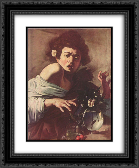 Boy Bitten by a Lizard 20x24 Black Ornate Wood Framed Art Print Poster with Double Matting by Caravaggio