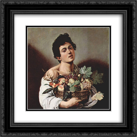 Boy with a Basket of Fruit 20x20 Black Ornate Wood Framed Art Print Poster with Double Matting by Caravaggio