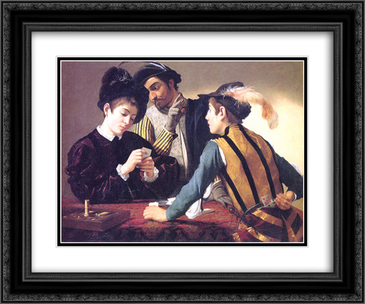 Cardsharps 24x20 Black Ornate Wood Framed Art Print Poster with Double Matting by Caravaggio