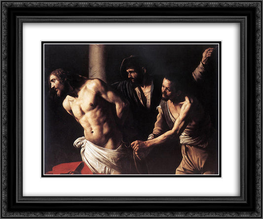 Christ at the Column 24x20 Black Ornate Wood Framed Art Print Poster with Double Matting by Caravaggio