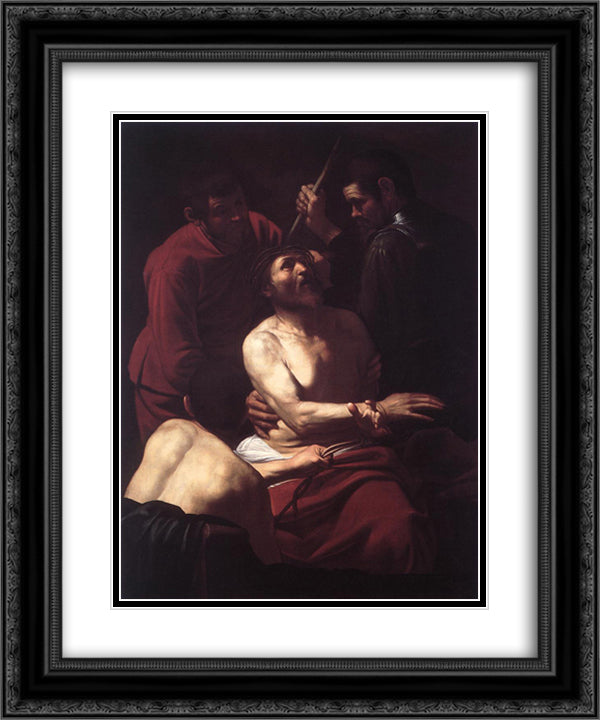 Crowning with Thorns 20x24 Black Ornate Wood Framed Art Print Poster with Double Matting by Caravaggio