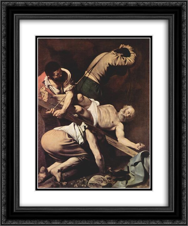 Crucifixion of Saint Peter 20x24 Black Ornate Wood Framed Art Print Poster with Double Matting by Caravaggio