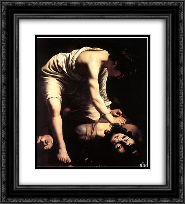 David and Goliath 20x22 Black Ornate Wood Framed Art Print Poster with Double Matting by Caravaggio