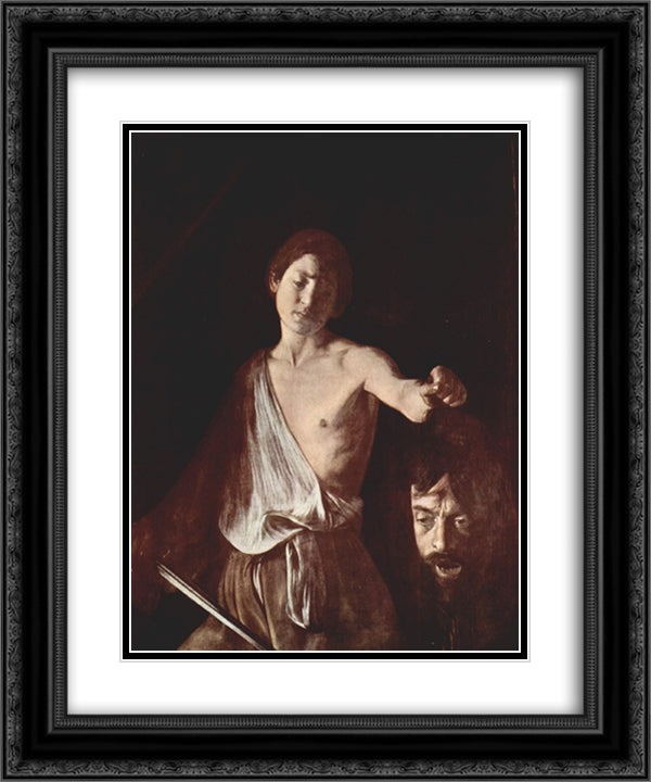 David with the Head of Goliath 20x24 Black Ornate Wood Framed Art Print Poster with Double Matting by Caravaggio