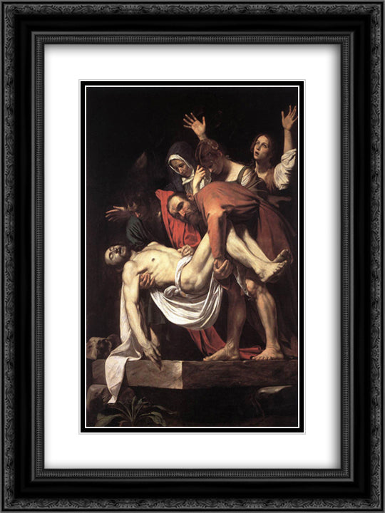 Entombment 18x24 Black Ornate Wood Framed Art Print Poster with Double Matting by Caravaggio