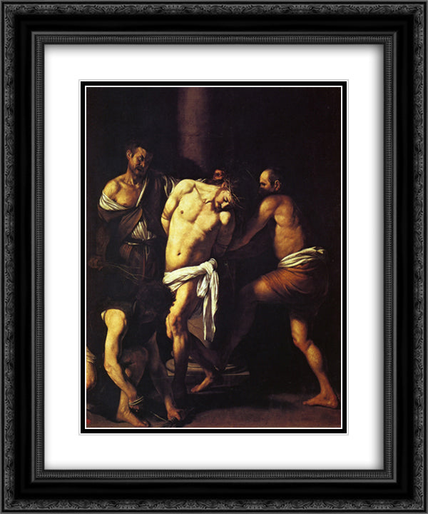 Flagellation of Christ 20x24 Black Ornate Wood Framed Art Print Poster with Double Matting by Caravaggio