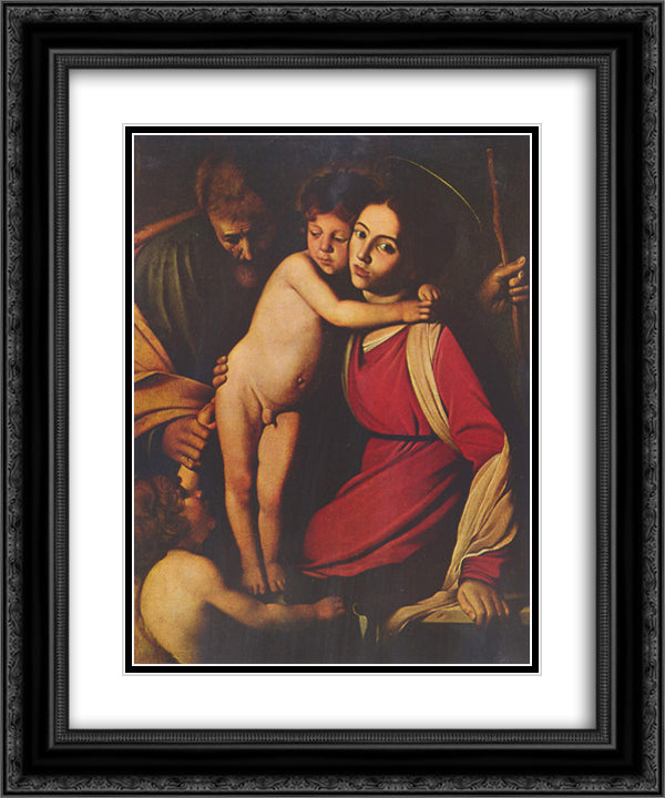 Holy Family with St. John the Baptist 20x24 Black Ornate Wood Framed Art Print Poster with Double Matting by Caravaggio