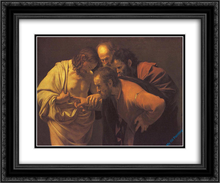 Incredulity of Saint Thomas 24x20 Black Ornate Wood Framed Art Print Poster with Double Matting by Caravaggio