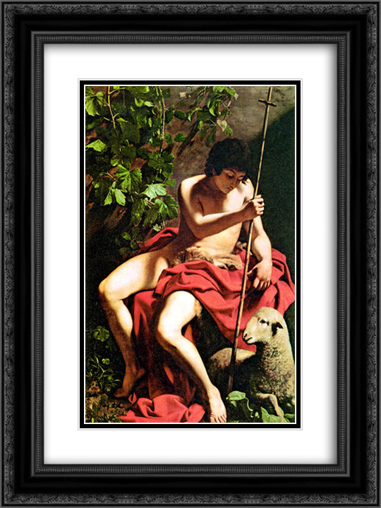 John the Baptist 18x24 Black Ornate Wood Framed Art Print Poster with Double Matting by Caravaggio