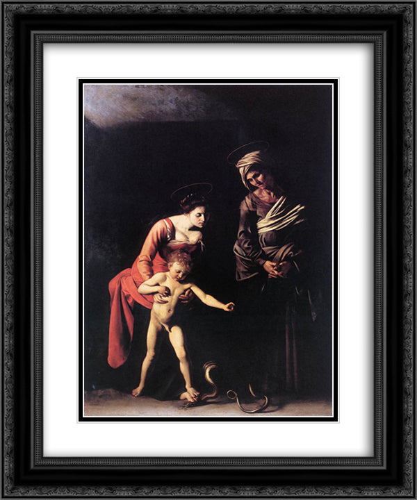 Madonna and Child with St. Anne 20x24 Black Ornate Wood Framed Art Print Poster with Double Matting by Caravaggio