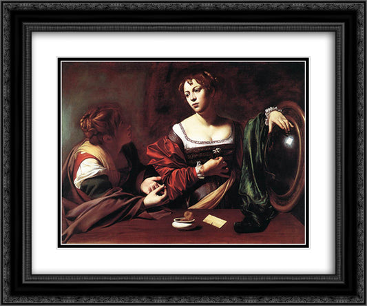 Martha and Mary Magdalene 24x20 Black Ornate Wood Framed Art Print Poster with Double Matting by Caravaggio