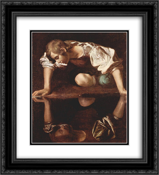 Narcissus 20x22 Black Ornate Wood Framed Art Print Poster with Double Matting by Caravaggio