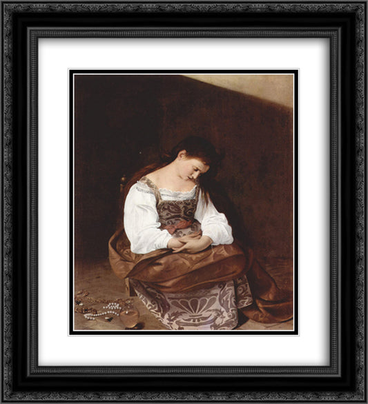 Penitent Magdalene 20x22 Black Ornate Wood Framed Art Print Poster with Double Matting by Caravaggio