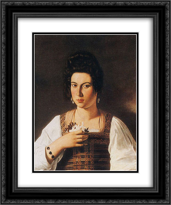 Portrait of a Courtesan 20x24 Black Ornate Wood Framed Art Print Poster with Double Matting by Caravaggio