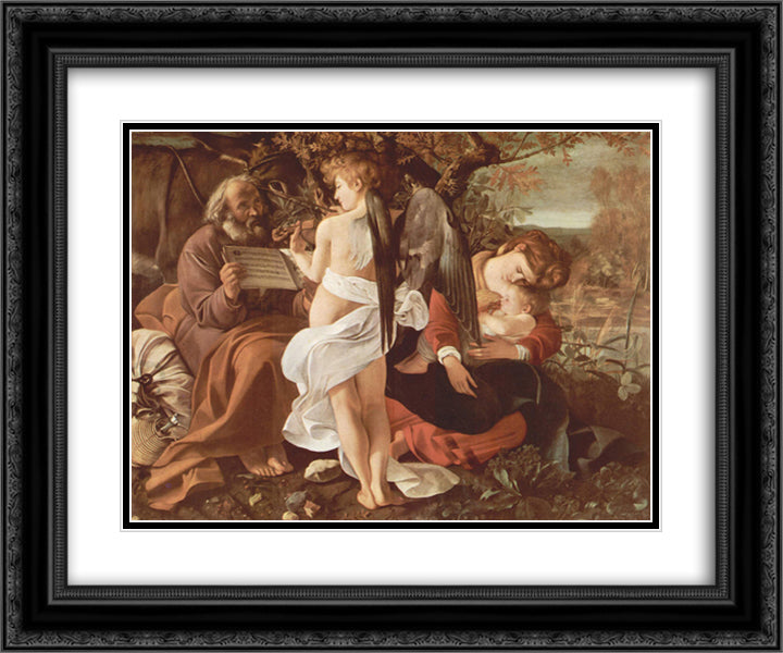 Rest on the Flight into Egypt 24x20 Black Ornate Wood Framed Art Print Poster with Double Matting by Caravaggio