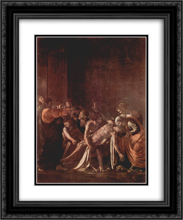 Resurrection of Lazarus 20x24 Black Ornate Wood Framed Art Print Poster with Double Matting by Caravaggio