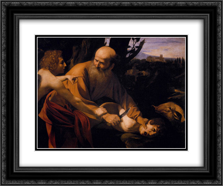 Sacrifice of Isaac 24x20 Black Ornate Wood Framed Art Print Poster with Double Matting by Caravaggio