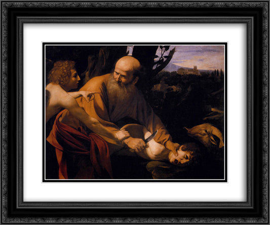 Sacrifice of Isaac 24x20 Black Ornate Wood Framed Art Print Poster with Double Matting by Caravaggio