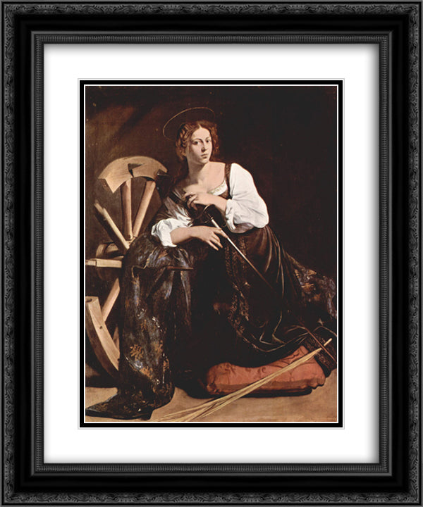 Saint Catherine of Alexandria 20x24 Black Ornate Wood Framed Art Print Poster with Double Matting by Caravaggio