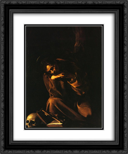 Saint Francis in Meditation 20x24 Black Ornate Wood Framed Art Print Poster with Double Matting by Caravaggio