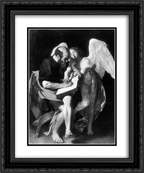 Saint Matthew and the Angel 20x24 Black Ornate Wood Framed Art Print Poster with Double Matting by Caravaggio