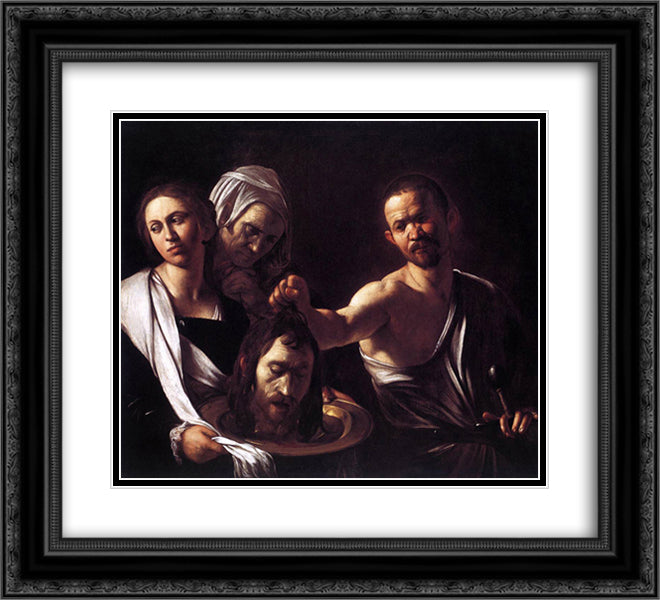 Salome with the Head of John the Baptist 22x20 Black Ornate Wood Framed Art Print Poster with Double Matting by Caravaggio