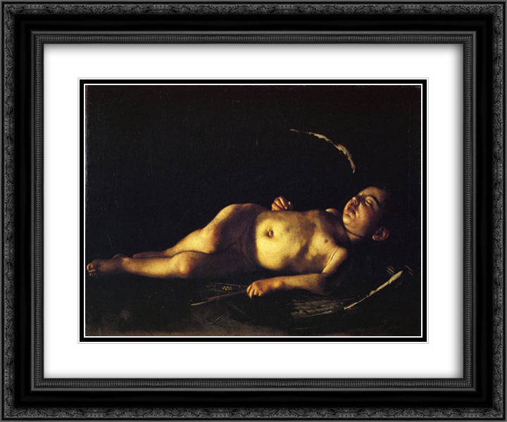 Sleeping Cupid 24x20 Black Ornate Wood Framed Art Print Poster with Double Matting by Caravaggio