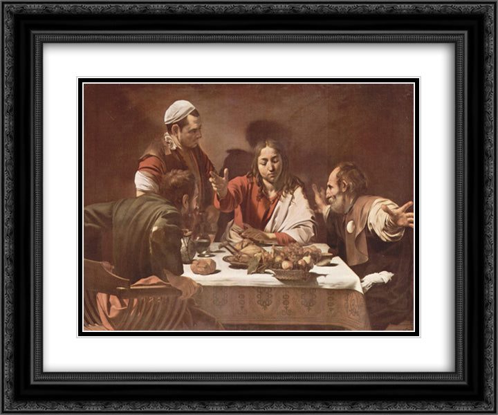 Supper at Emmaus 24x20 Black Ornate Wood Framed Art Print Poster with Double Matting by Caravaggio