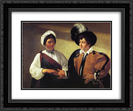 The Fortune Teller 24x20 Black Ornate Wood Framed Art Print Poster with Double Matting by Caravaggio