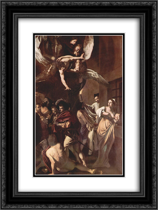 The Seven Works of Mercy 18x24 Black Ornate Wood Framed Art Print Poster with Double Matting by Caravaggio