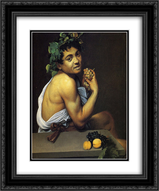 Young Sick Bacchus 20x24 Black Ornate Wood Framed Art Print Poster with Double Matting by Caravaggio