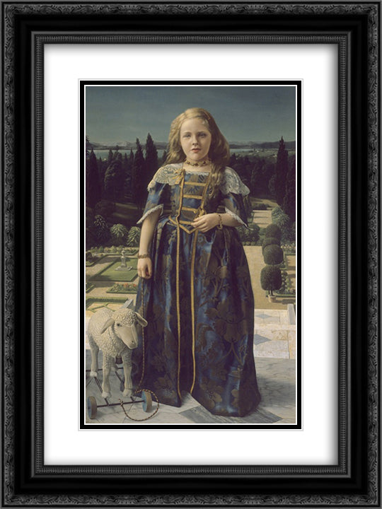 Girl with a Small Sheep (Girl in Renaissance Costume) 18x24 Black Ornate Wood Framed Art Print Poster with Double Matting by Willink, Carel