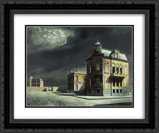 Townscape 24x20 Black Ornate Wood Framed Art Print Poster with Double Matting by Willink, Carel