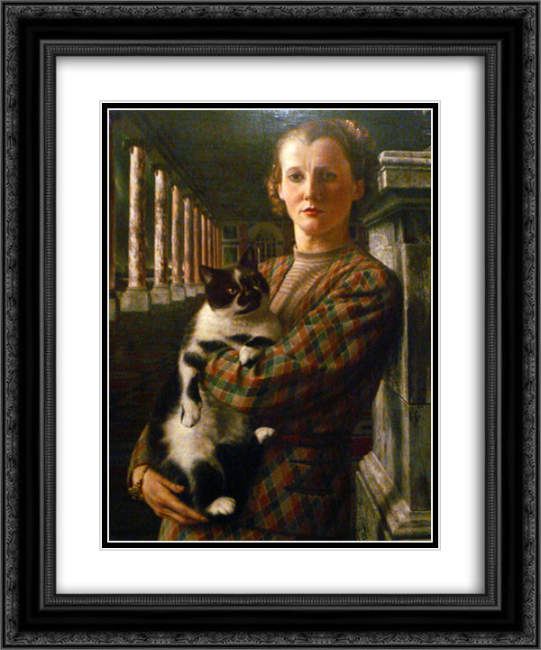 Wilma with a Cat 20x24 Black Ornate Wood Framed Art Print Poster with Double Matting by Willink, Carel