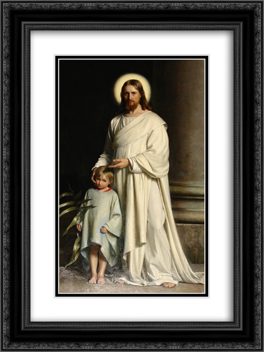 Christ and Child 18x24 Black Ornate Wood Framed Art Print Poster with Double Matting by Bloch, Carl