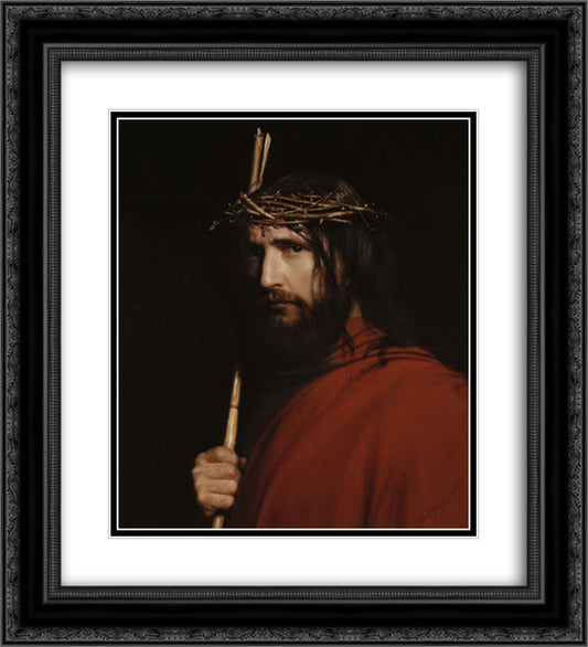 Christ with Thorns 20x22 Black Ornate Wood Framed Art Print Poster with Double Matting by Bloch, Carl