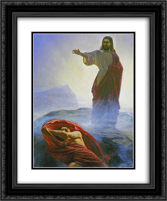 Jesus Tempted 20x24 Black Ornate Wood Framed Art Print Poster with Double Matting by Bloch, Carl
