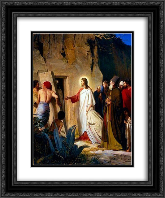 Raising of Lazarus 20x24 Black Ornate Wood Framed Art Print Poster with Double Matting by Bloch, Carl