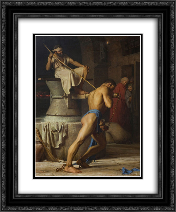 Samson and the Philistines (Samson in the Threadmill) 20x24 Black Ornate Wood Framed Art Print Poster with Double Matting by Bloch, Carl