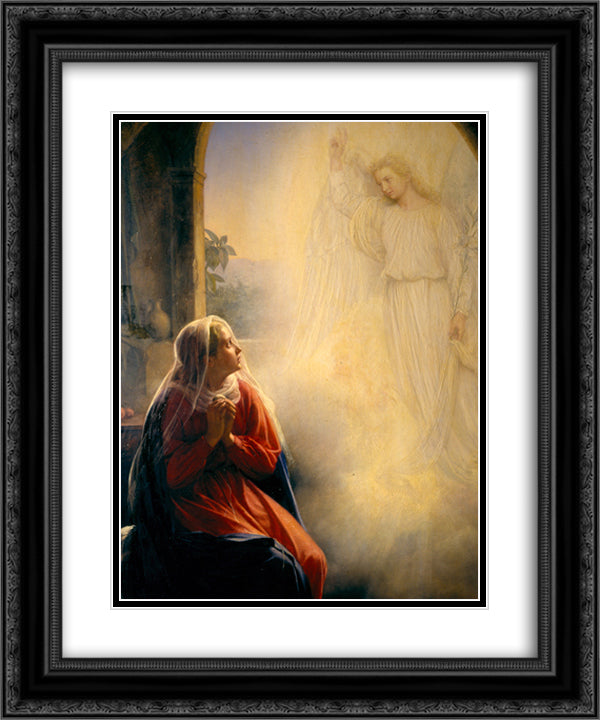 The Annunciation 20x24 Black Ornate Wood Framed Art Print Poster with Double Matting by Bloch, Carl