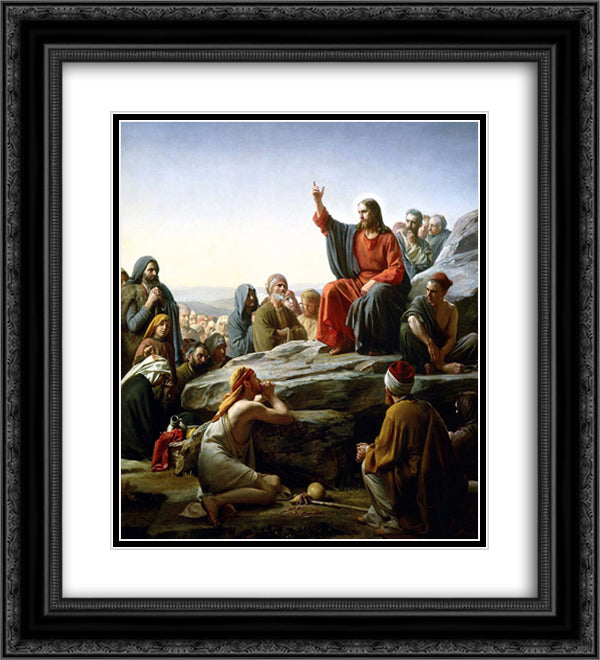 The Sermon on the Mount 20x22 Black Ornate Wood Framed Art Print Poster with Double Matting by Bloch, Carl