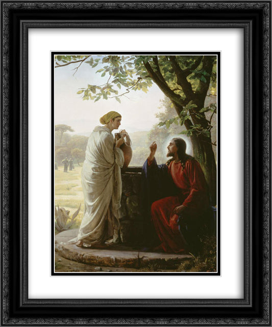 Woman at the Well 20x24 Black Ornate Wood Framed Art Print Poster with Double Matting by Bloch, Carl