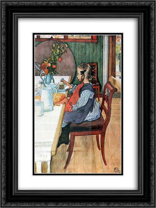 A Late-Riser's Miserable Breakfast 18x24 Black Ornate Wood Framed Art Print Poster with Double Matting by Larsson, Carl