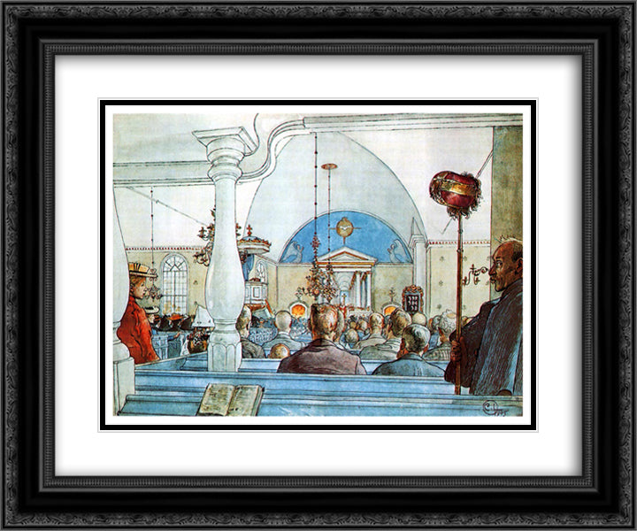 At Church 24x20 Black Ornate Wood Framed Art Print Poster with Double Matting by Larsson, Carl