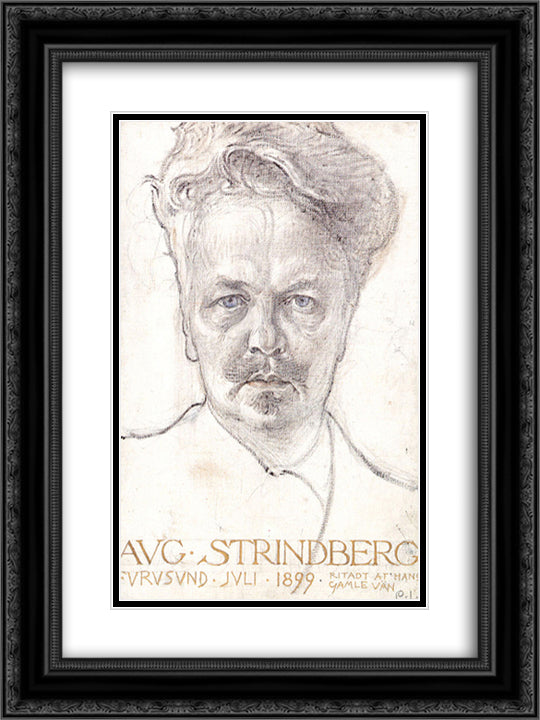 August Strindberg 18x24 Black Ornate Wood Framed Art Print Poster with Double Matting by Larsson, Carl