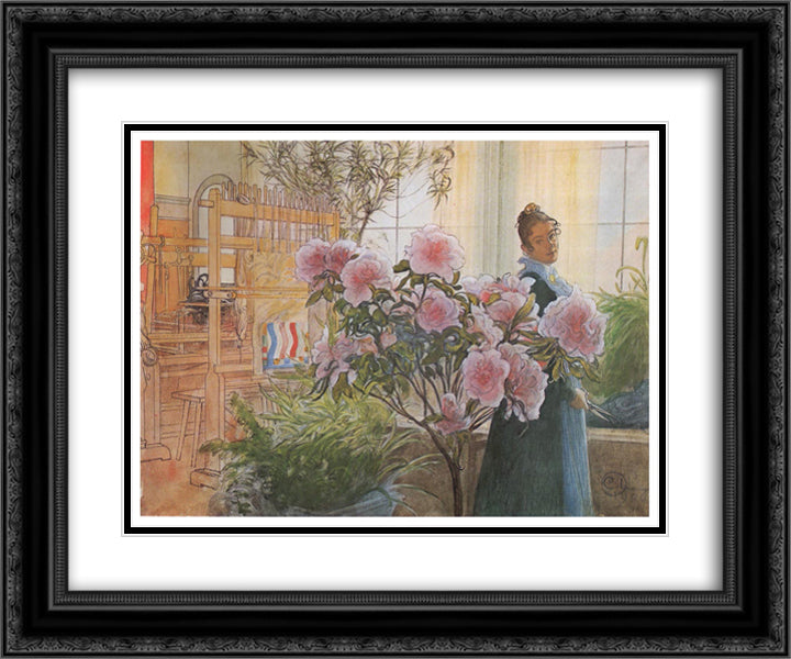 Azalea 24x20 Black Ornate Wood Framed Art Print Poster with Double Matting by Larsson, Carl