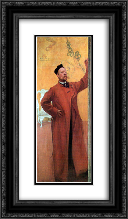 Before the mirror 14x24 Black Ornate Wood Framed Art Print Poster with Double Matting by Larsson, Carl