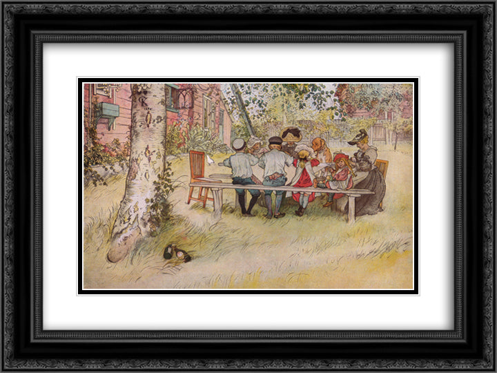 Breakfast under the Big Birch 24x18 Black Ornate Wood Framed Art Print Poster with Double Matting by Larsson, Carl