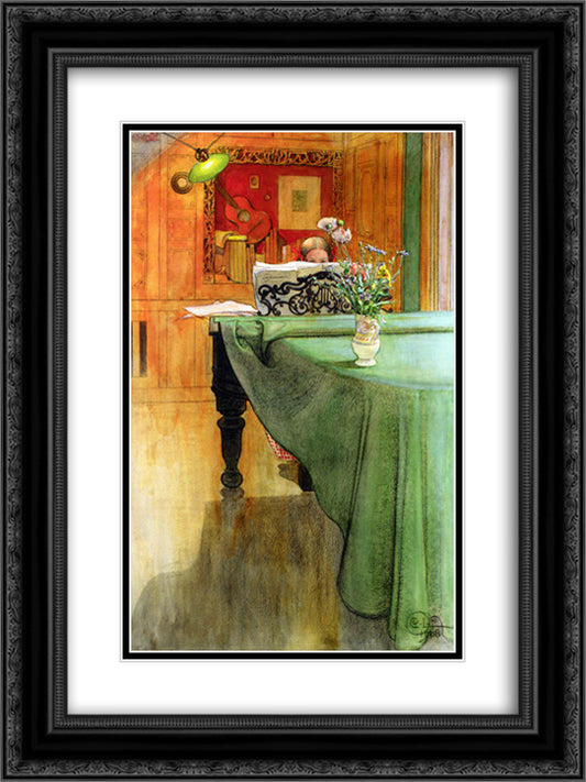 Brita at the Piano 18x24 Black Ornate Wood Framed Art Print Poster with Double Matting by Larsson, Carl